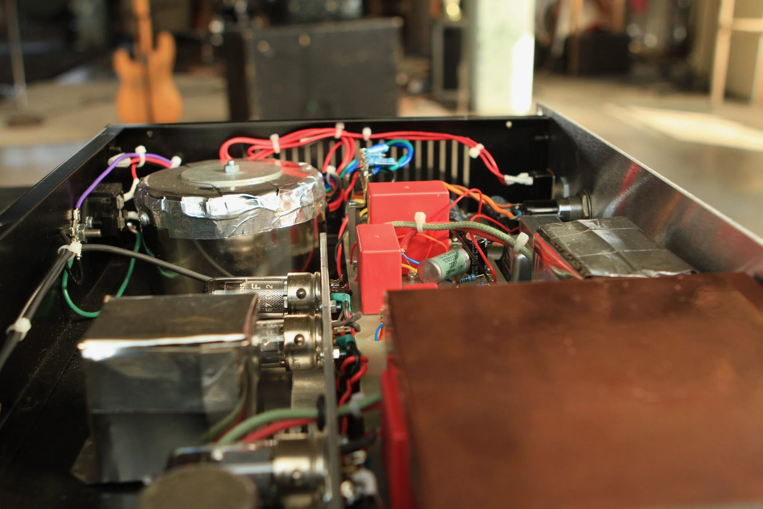 The two plate chokes were wound by CJ (from groupdiy) to match the specs of the originals (250H and 400H) and I added steel shields, wrapped with adhesive backed mu-metal shielding to block magnetic coupling.